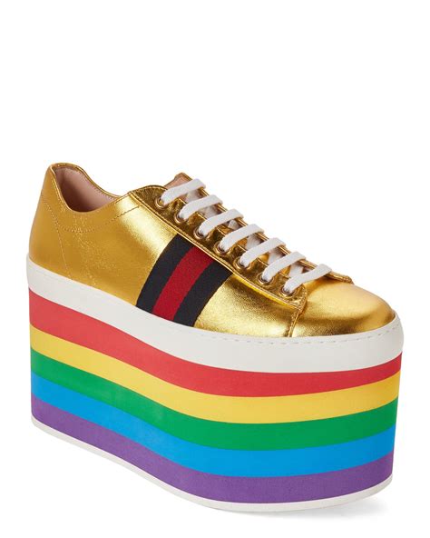 men green gucci sneakers|Gucci rainbow platform sneakers.